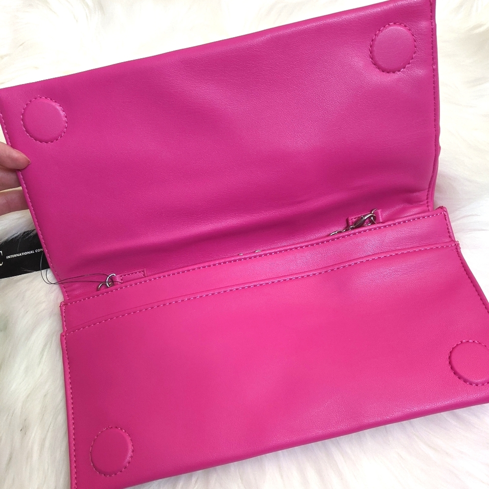 Last One! INC International Concepts Fuschia Neon Pink Bowah Clutch Large Bow - Picture 4 of 8